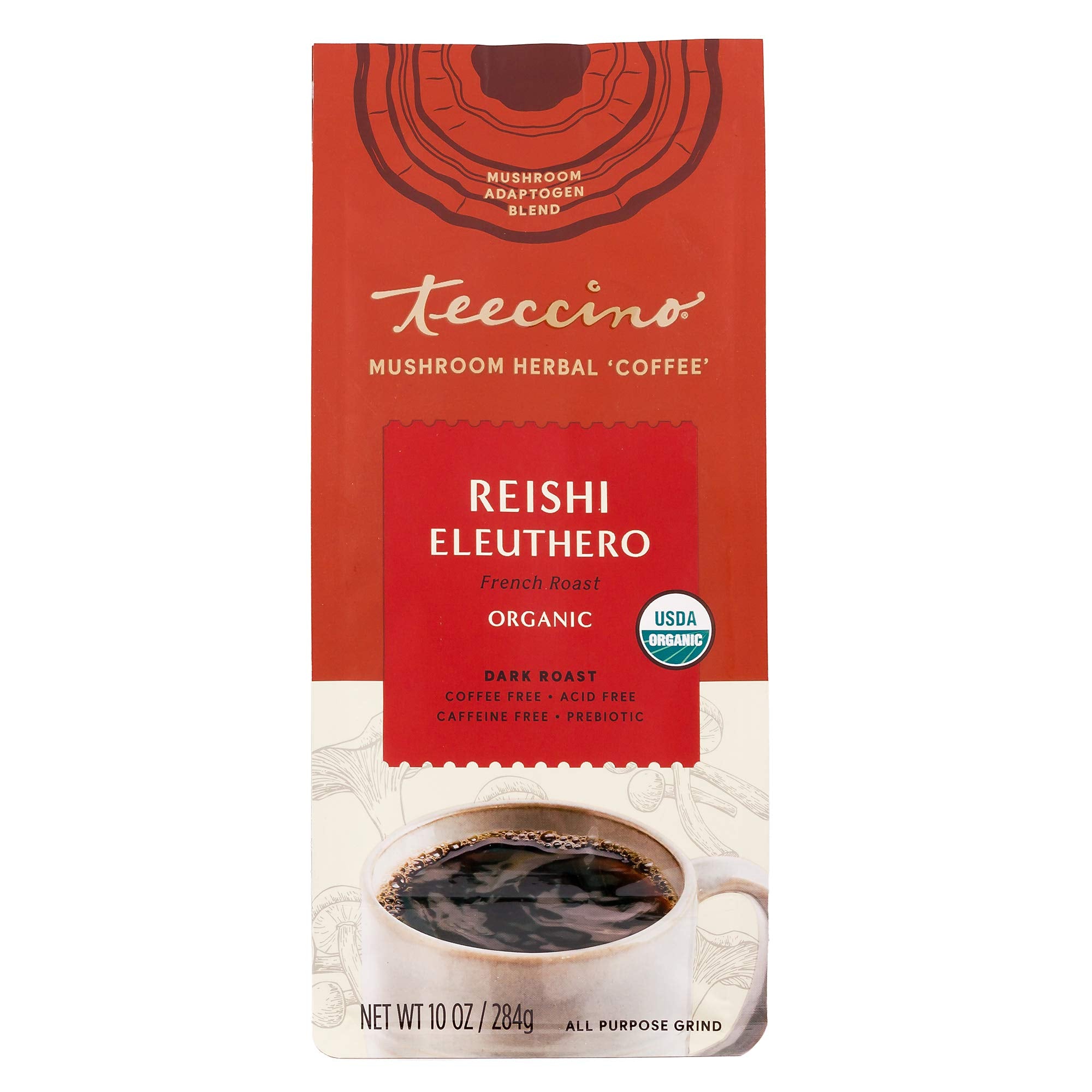 Teeccino Reishi Eleuthero being brewed in a coffee maker.