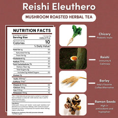 Teeccino Reishi Eleuthero Tea cup steaming for a caffeine-free daily ritual.