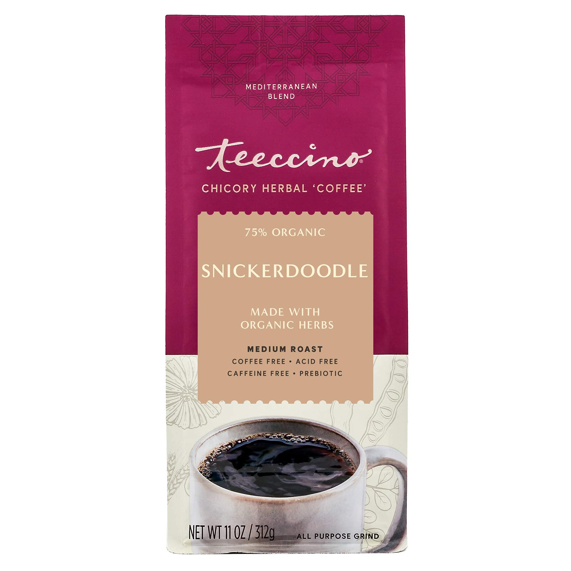 Teeccino Snickerdoodle prebiotic inulin close-up, supports gut-friendly digestion.