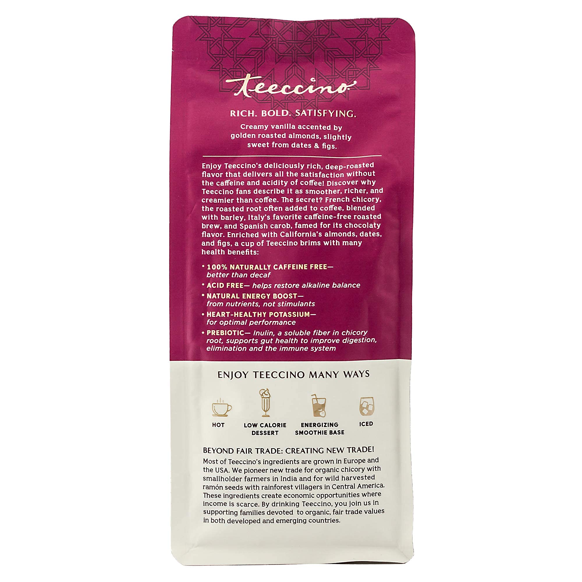 Teeccino Vanilla Nut Chicory Coffee prebiotic inulin supporting gut health in every cup.