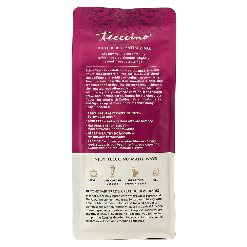 Teeccino Vanilla Nut Chicory Coffee prebiotic inulin supporting gut health in every cup.