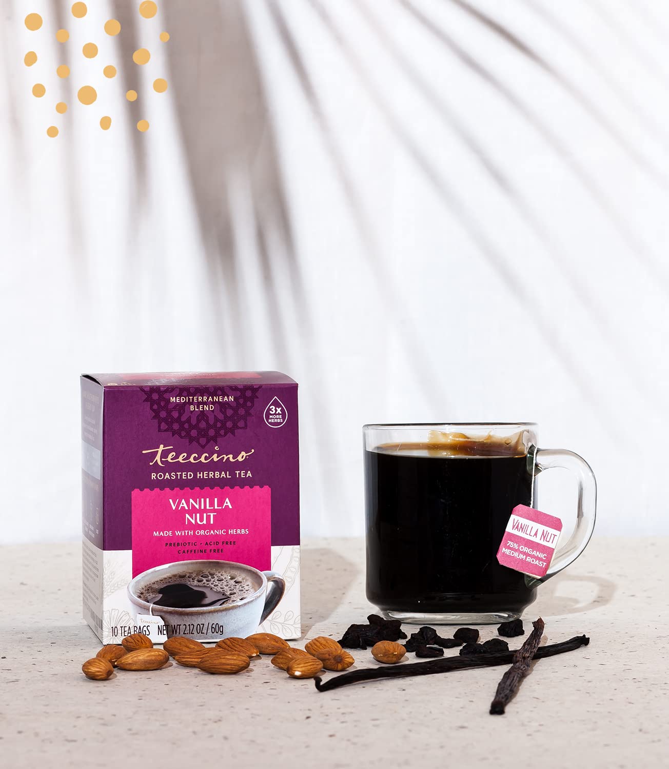 Teeccino Vanilla Nut iced-tea in tall glass for a refreshing chill