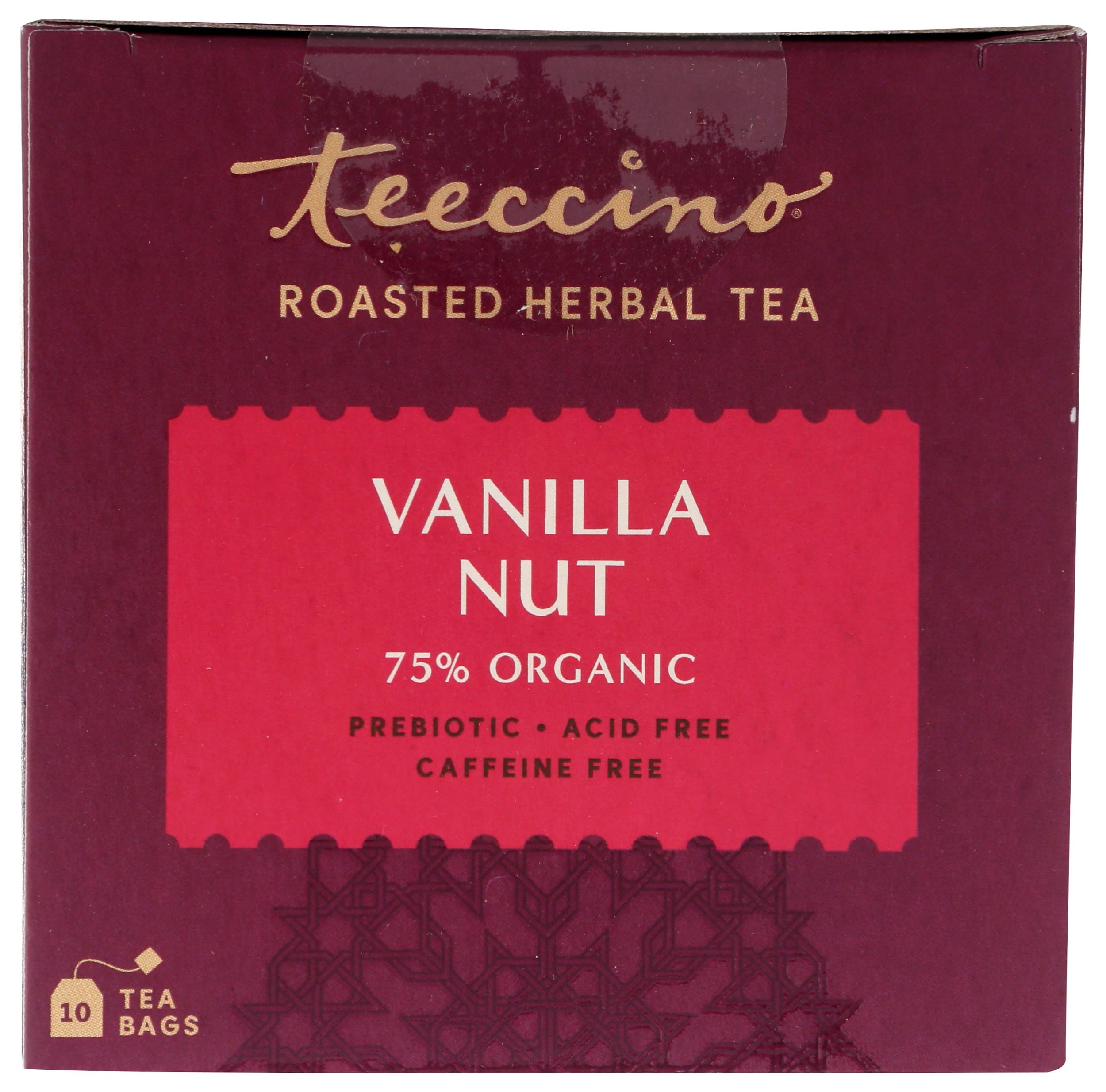 Teeccino Vanilla Nut Tea brewed cup ready for a caffeine-free moment.