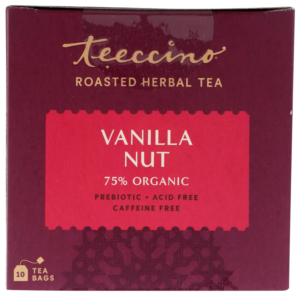 Teeccino Vanilla Nut Tea brewed cup ready for a caffeine-free moment.