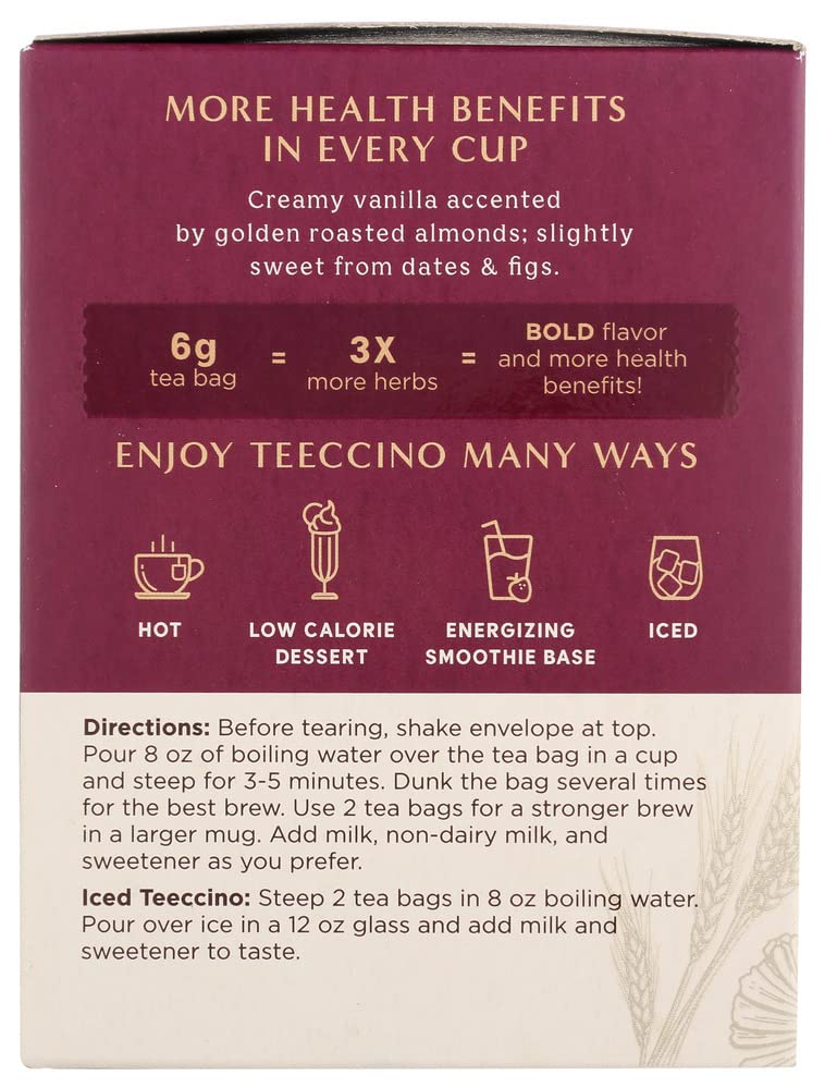 Teeccino Vanilla Nut Tea dates and figs on display signaling natural sweetness.