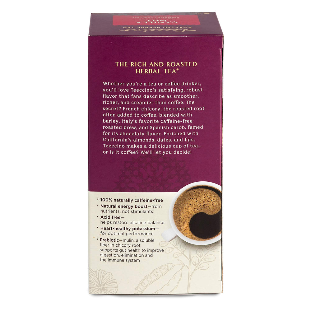 Teeccino Vanilla Nut Tea iced glass offers a refreshing option.