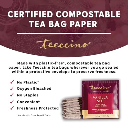 Teeccino Vanilla Nut Tea prebiotic fiber illustration emphasizing gut health.
