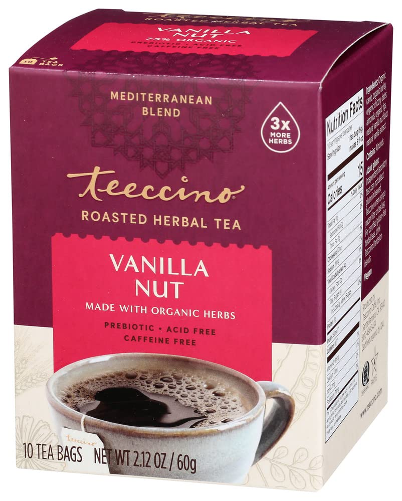 Teeccino Vanilla Nut Tea roasted almonds close-up with warm, toasty scent.