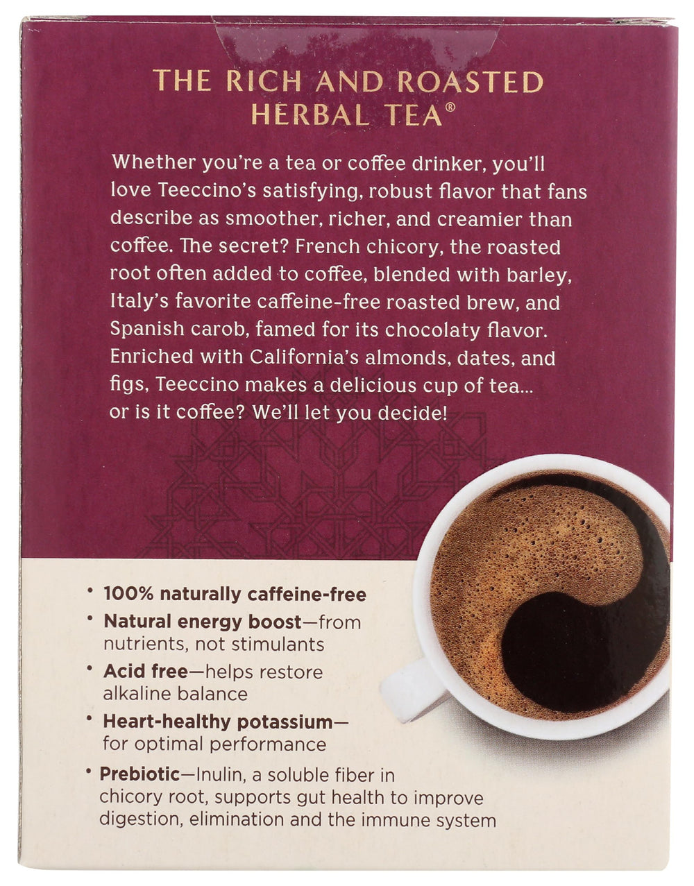 Teeccino Vanilla Nut Tea vanilla flavor sample swatch highlights creamy notes.