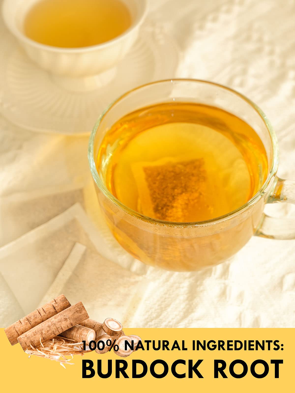 TeeLux burdock tea brew steeped in a mug for a comforting afternoon.