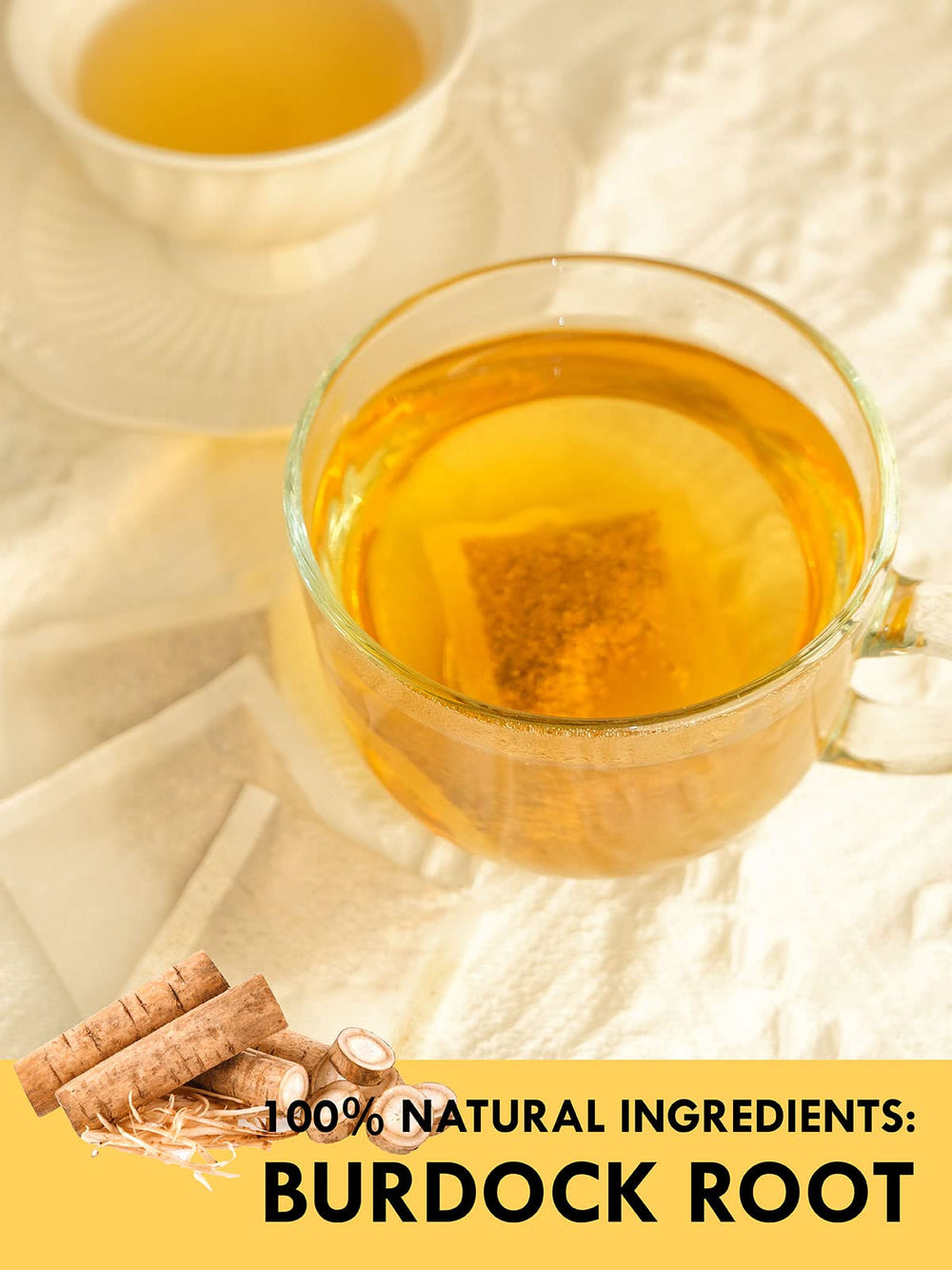 TeeLux burdock tea brew steeped in a mug for a comforting afternoon.