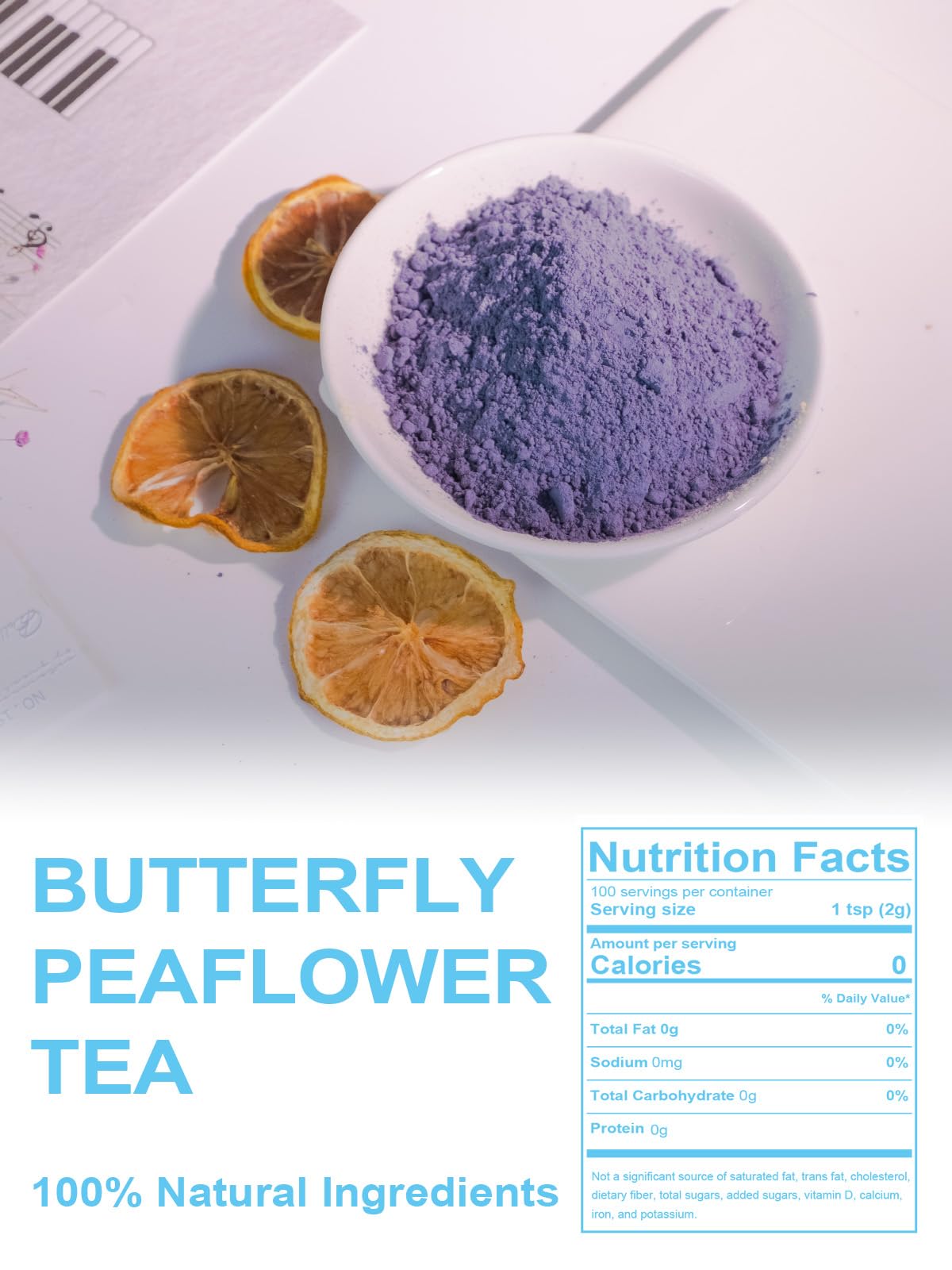 Teelux butterfly pea powder scoop highlights easy dosing for daily use.