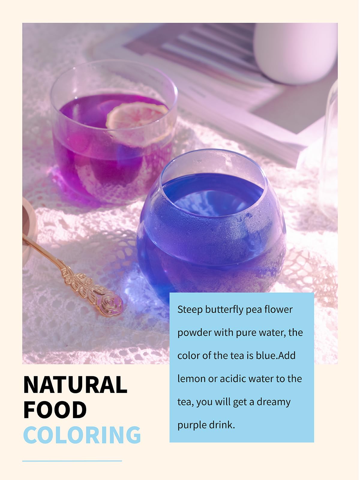 Teelux butterfly pea tea brew reveals a vivid blue drink with natural appeal.