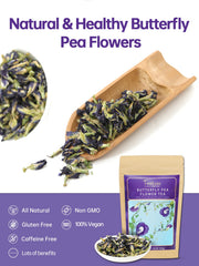 TeeLux Butterfly Pea Tea brewed steep reveals blue hue with a soothing flavor.
