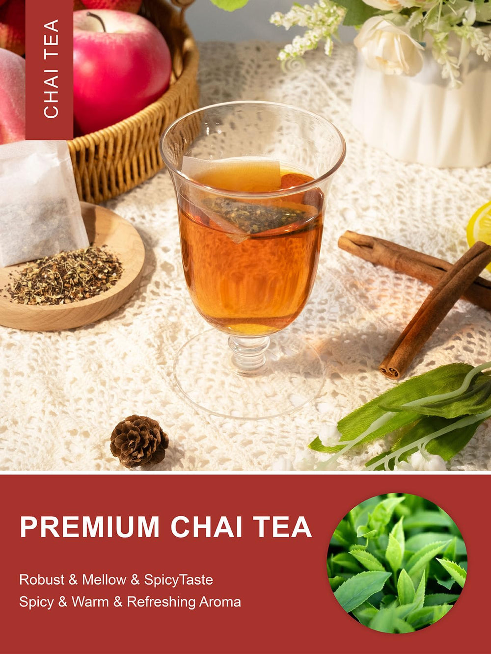 Brewed TeeLux chai black tea highlighting robust base with cardamom and star anise