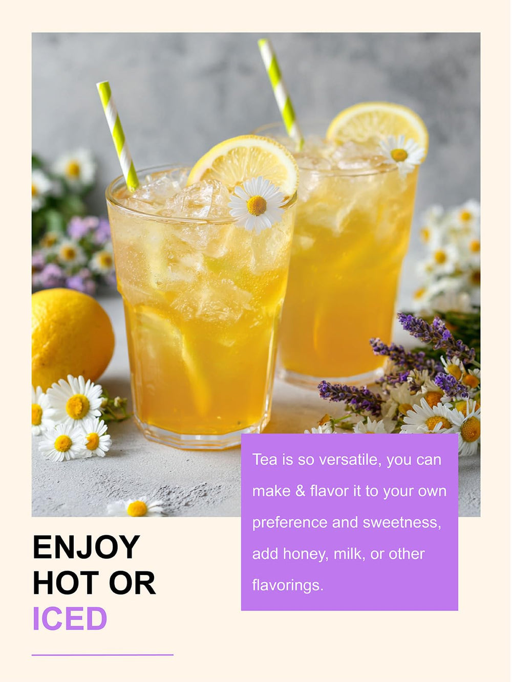 TeeLux chamomile lavender tea packaging design reflects premium herbal blend.