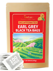 TeeLux Decaf Earl Grey tea bags pack for daily, eco-conscious brewing.
