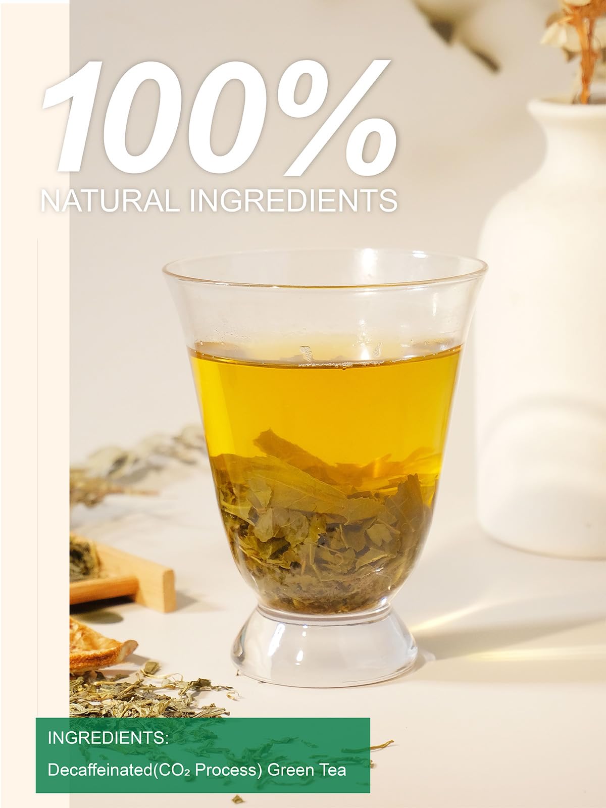 Iced TeeLux Decaf Green Tea offers refreshing, caffeine-light sip.