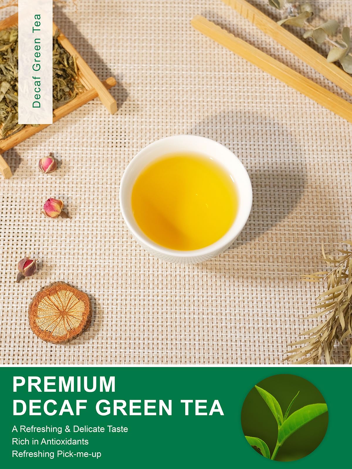 TeeLux Decaf Green Tea loose leaf ready to brew for a clean, flavorful cup.