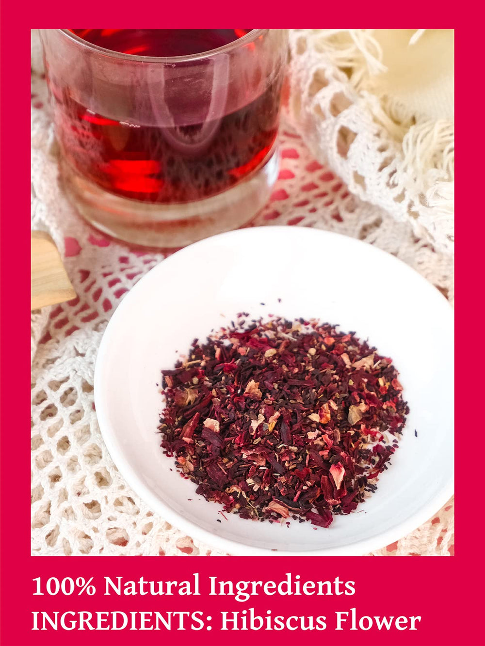 TeeLux hibiscus tea iced brew served with lemon for refreshment.