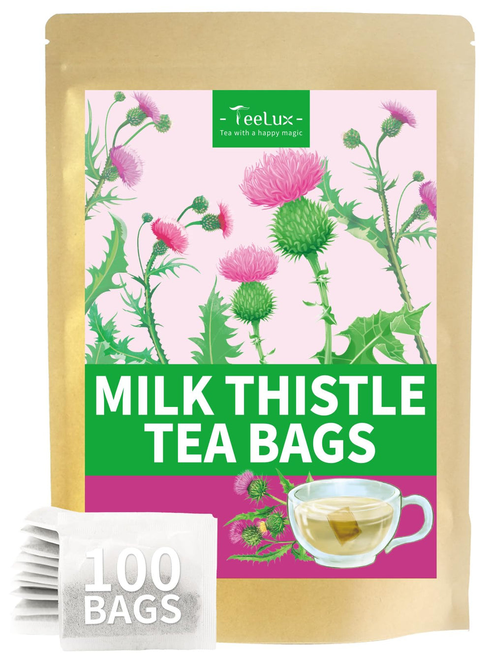 TeeLux Milk Thistle Tea Bags ready to brew for a soothing, caffeine-free cup.