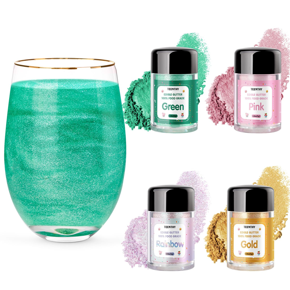 TEENTHY edible glitter gold jar adds sparkling color to cakes and cocktails.