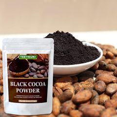 TEEYKUKI Black Cocoa Powder dispensing jar demonstrates easy kitchen use.