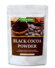 TEEYKUKI Black Cocoa Powder jar front highlights premium, additive-free baking ingredient.