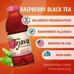 Tejava tea being poured reveals smooth, bold raspberry flavor