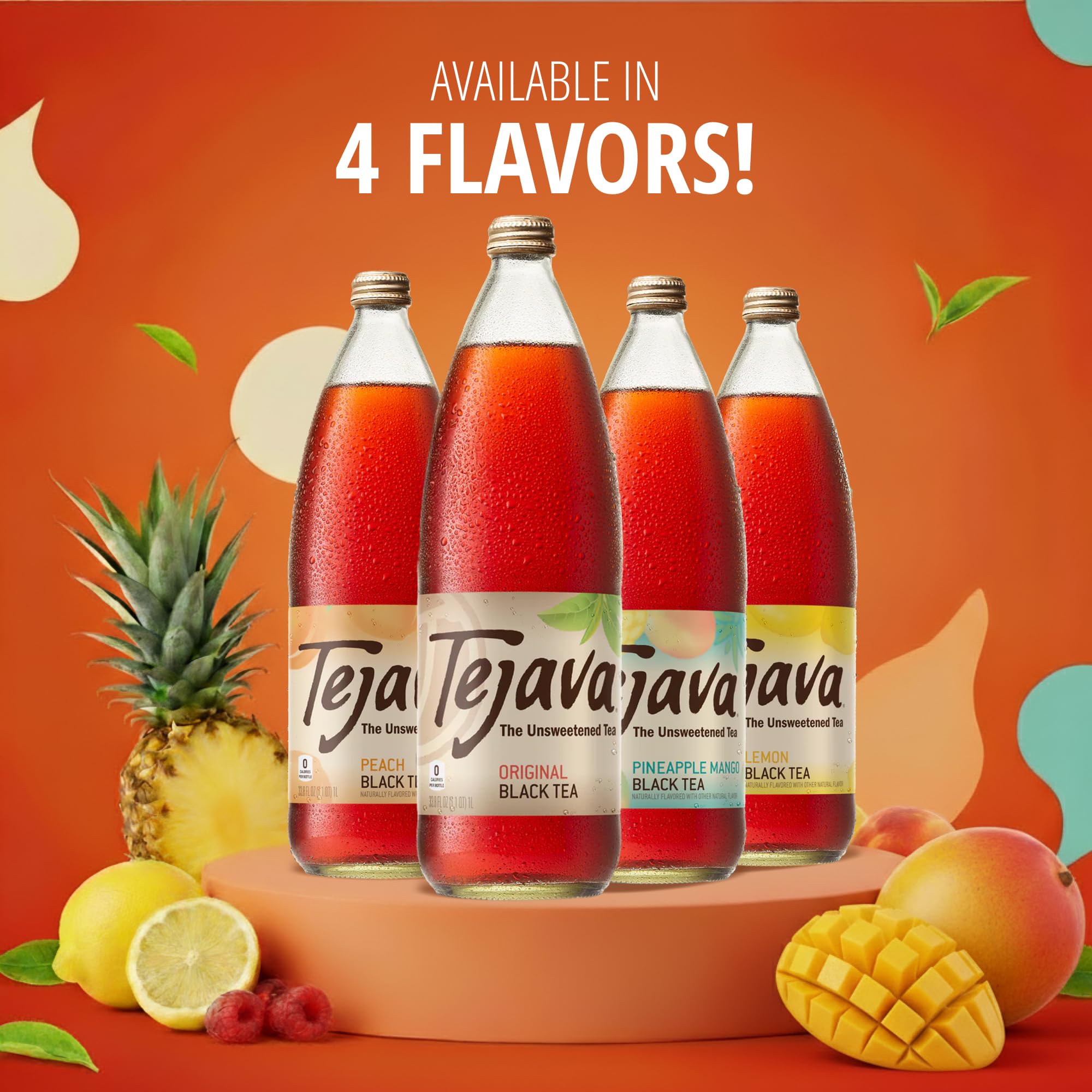 Tejava bottle with citrus finish suggests refreshing, bold taste.