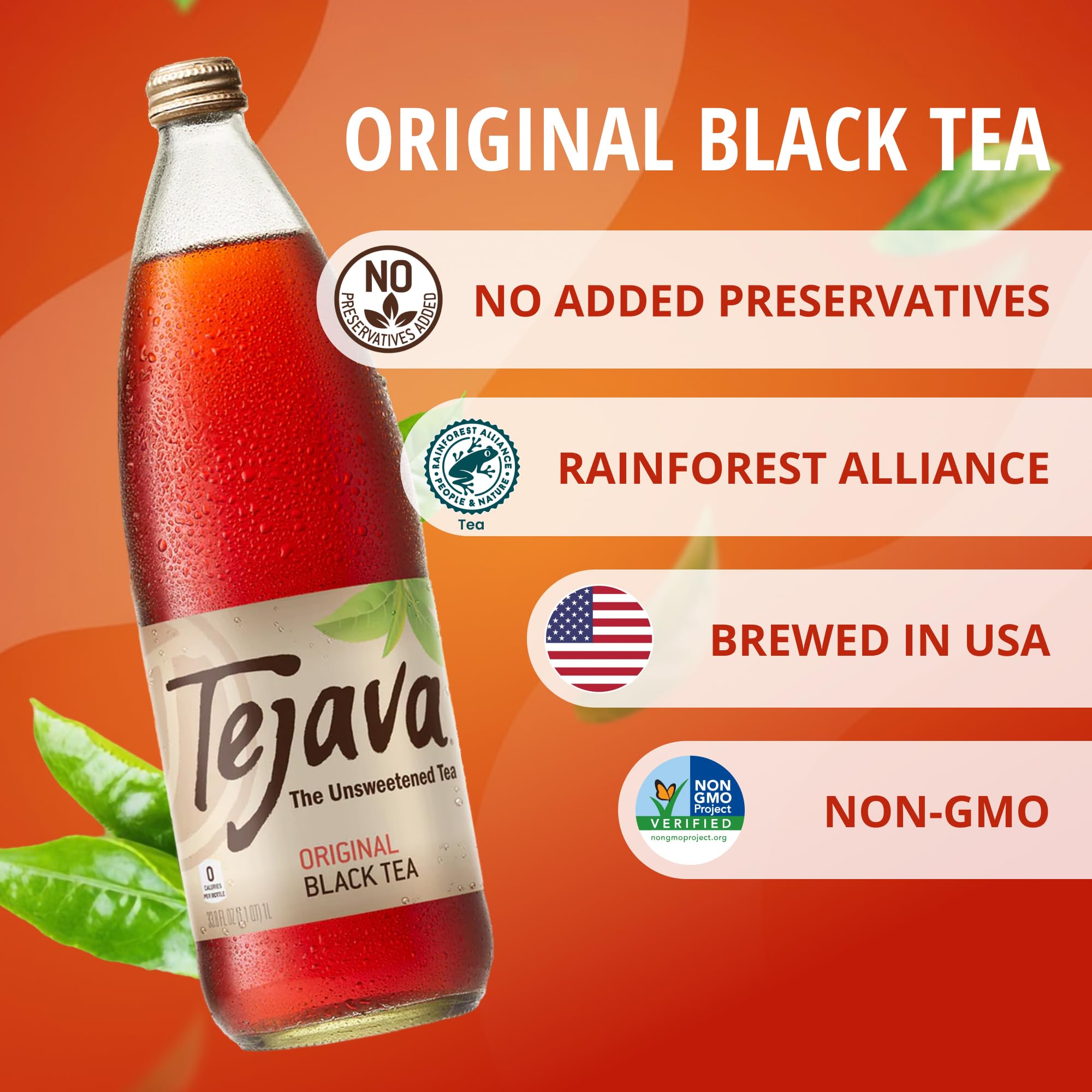 Tejava glass bottle on table emphasizes premium packaging.