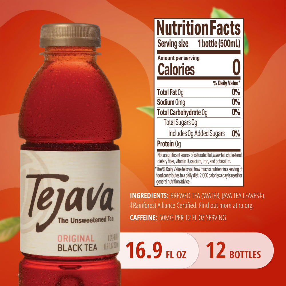 Tejava Tea Bottled Tejava Original Unsweetened Black Iced Tea – 12 Pack, 16.9 oz Bottles ...