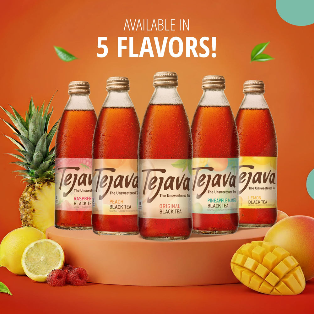 Tejava Original bottle at home setting evokes easy, unsweetened tea for daily hydration.