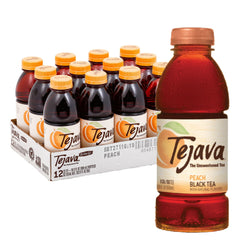 Tejava Peach unsweetened iced tea bottle shows pure flavor and zero calories.