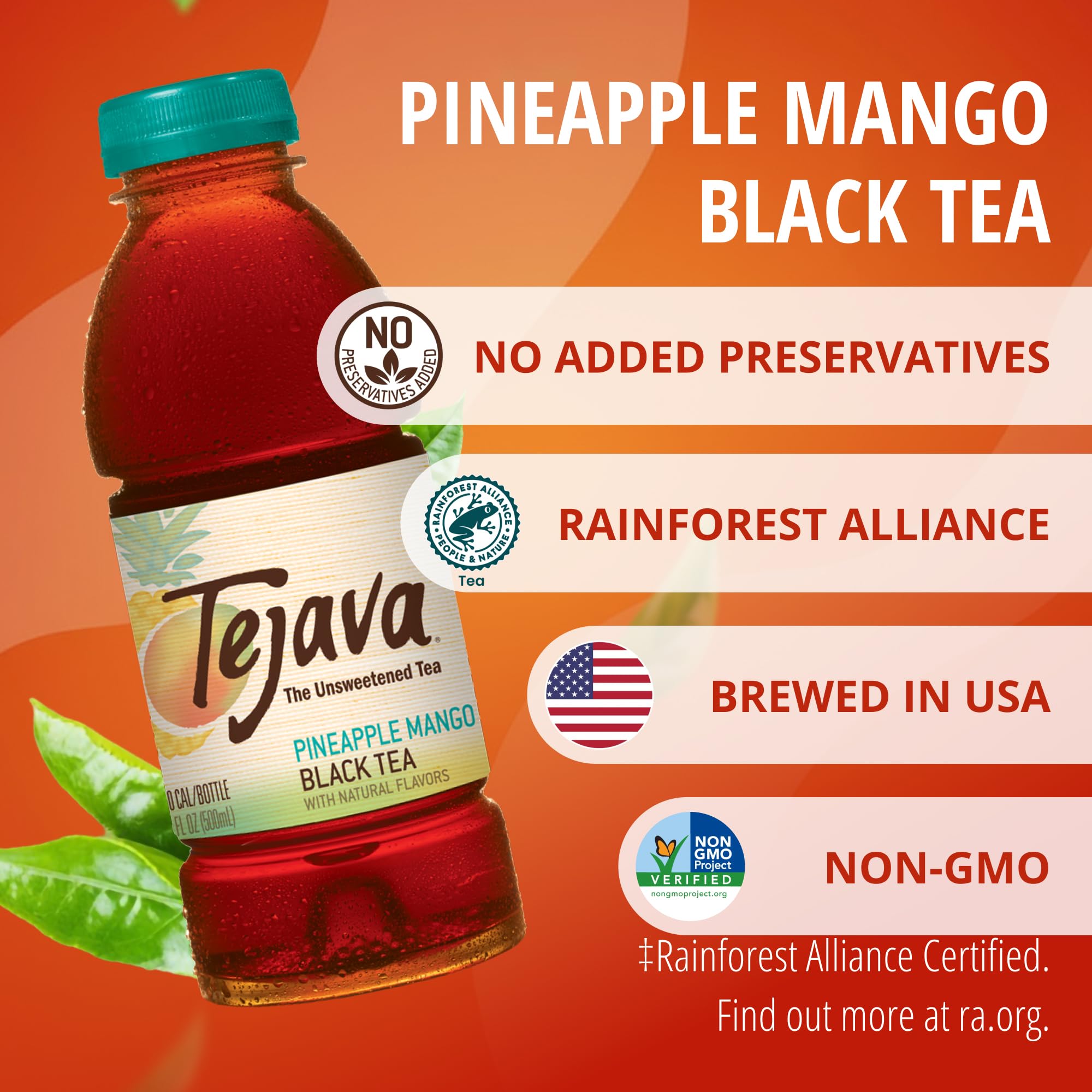 Tejava Pineapple Mango bottle pour highlighting bold, crisp finish