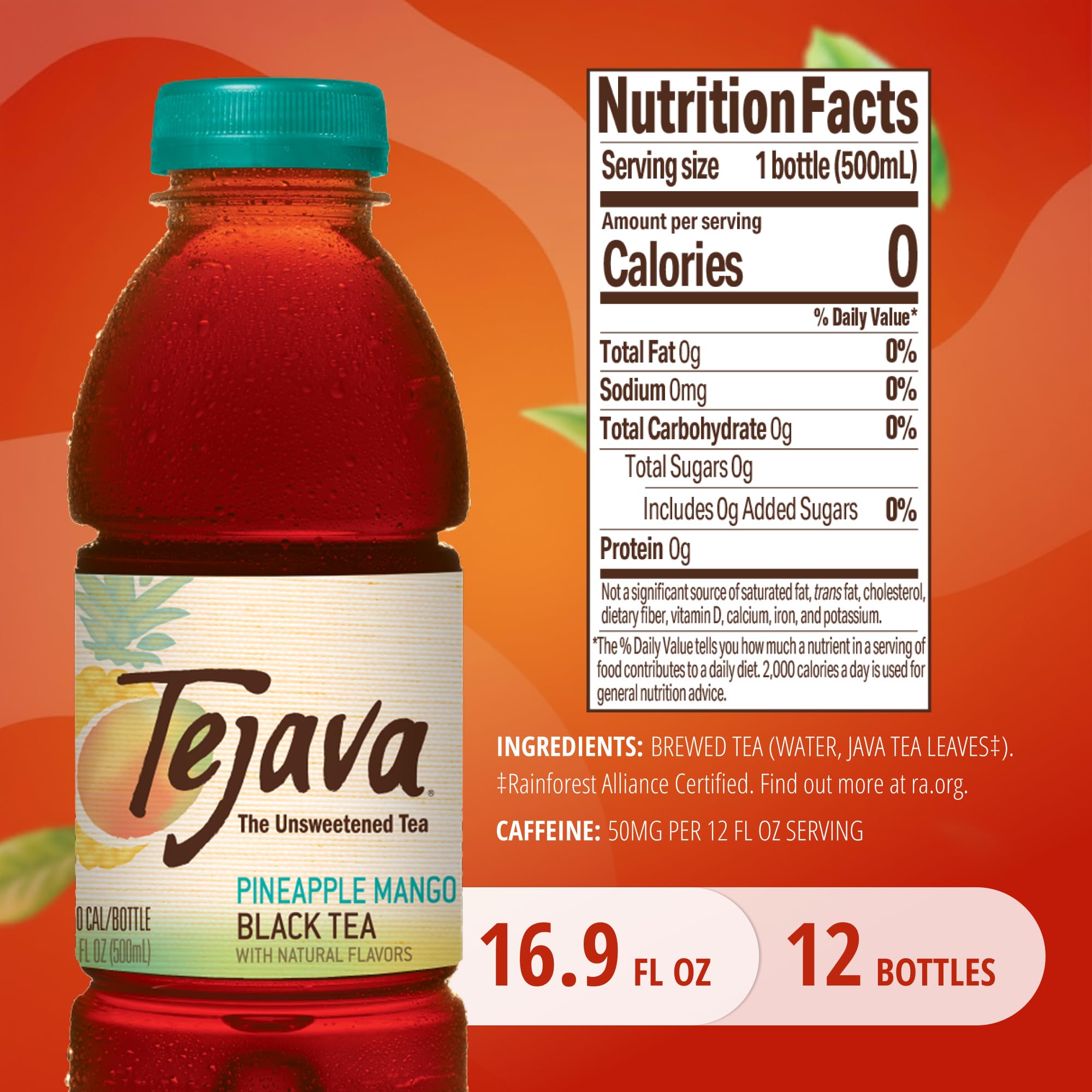 Tejava Pineapple Mango bottle side showing convenient unsweetened hydration