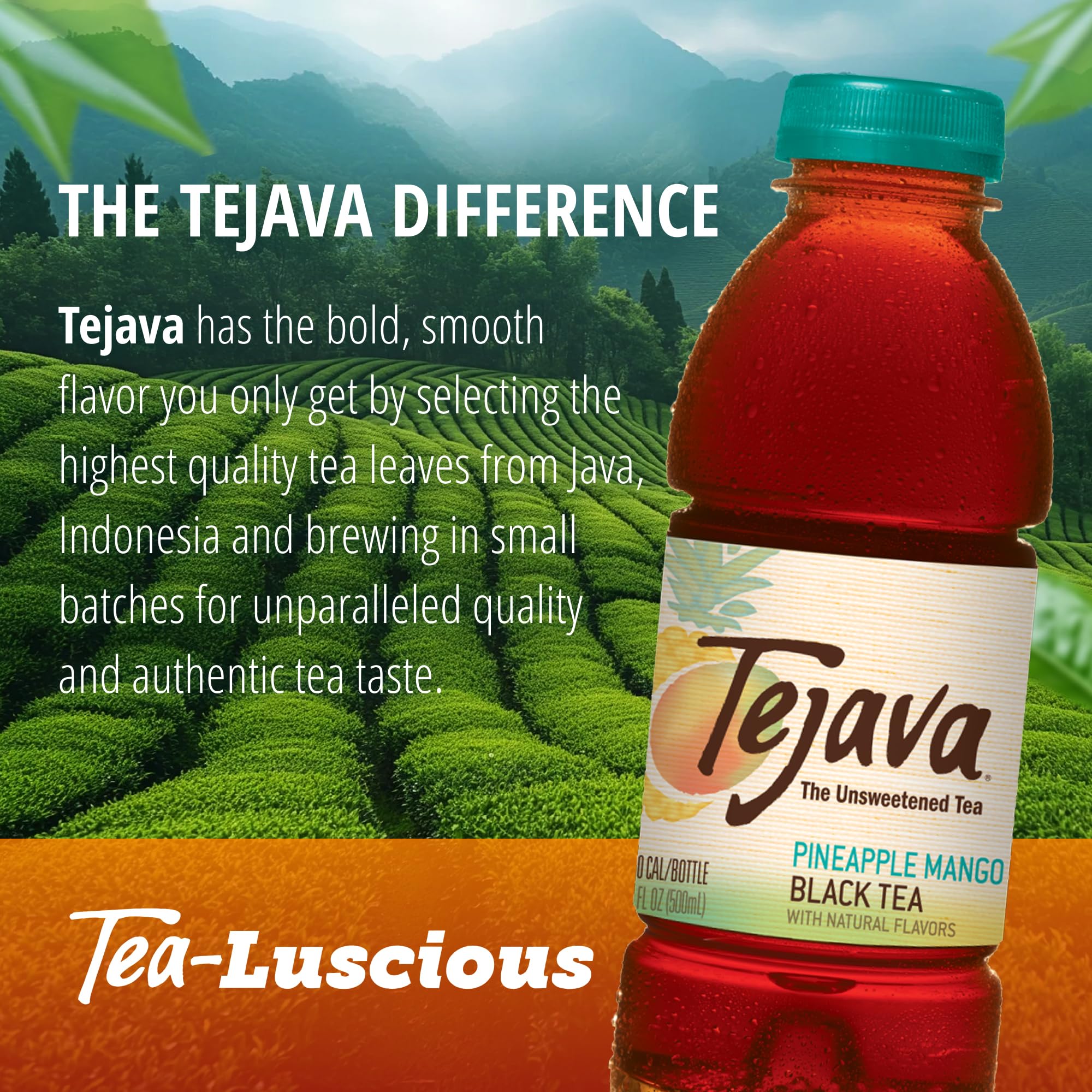 Tejava Pineapple Mango cold bottle with ice for on-the-go refreshment