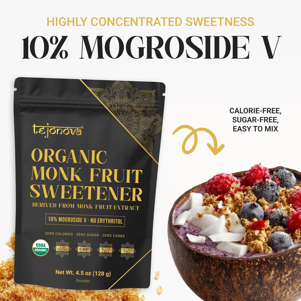 Tejonova Monk Fruit Powder in coffee for sugar-free sweetness.