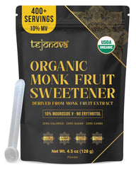 Tejonova Organic Monk Fruit Powder packaging showing pure, calorie-free sweetener.