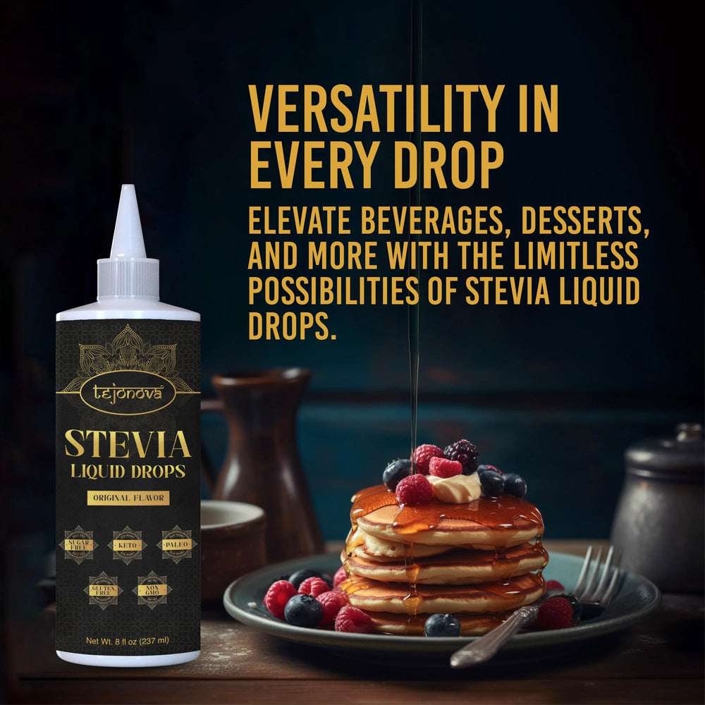 Tejonova Stevia Liquid Drops for baking, versatile sugar alternative.