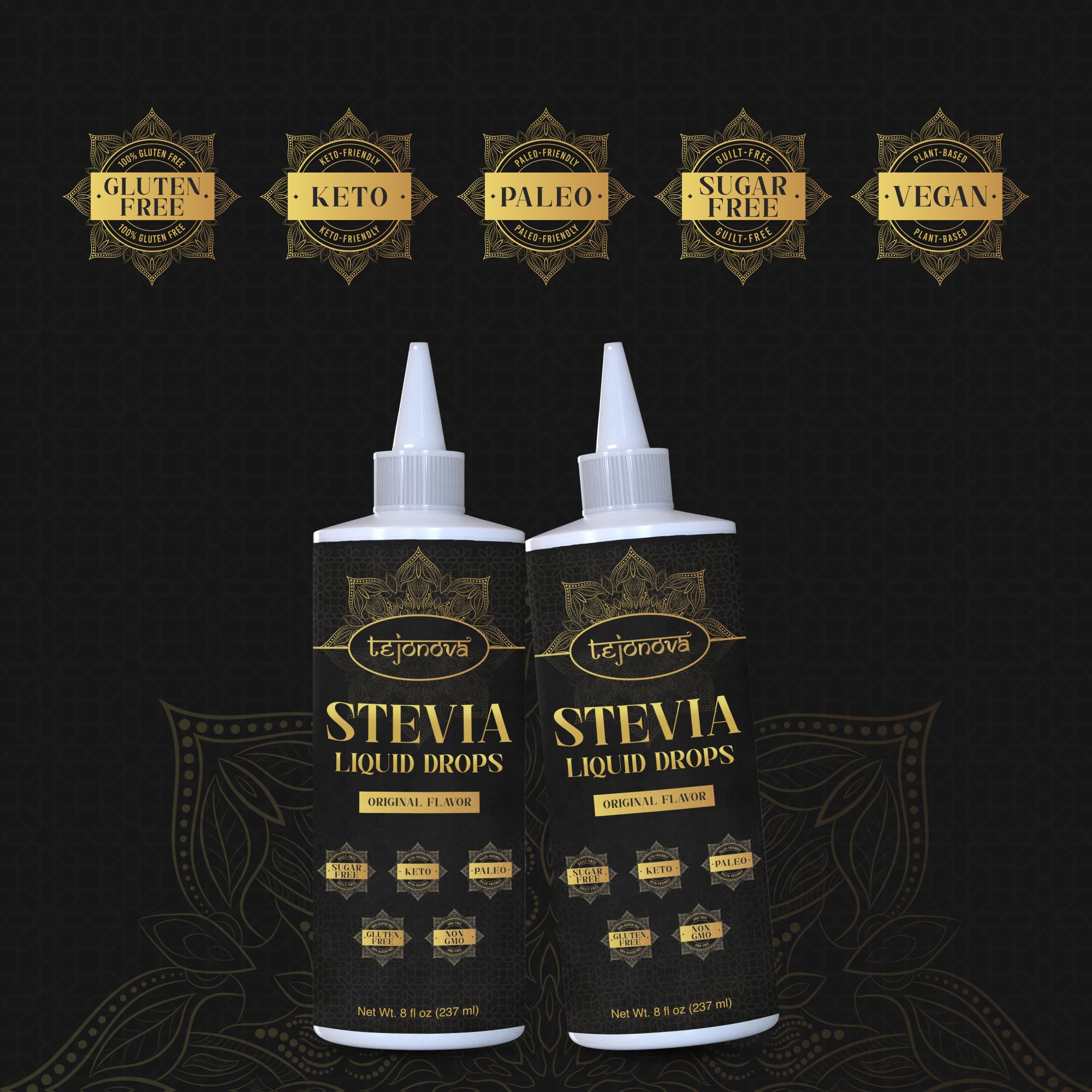 Tejonova Stevia Liquid Drops in coffee, keto-friendly sweetness.