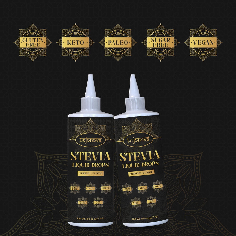 Tejonova Stevia Liquid Drops in coffee, keto-friendly sweetness.