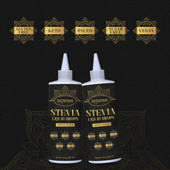 Tejonova Stevia Liquid Drops in coffee, keto-friendly sweetness.