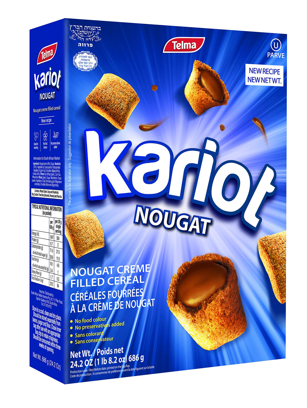 Telma Nougat Creme Filled Kariot cereal pack with creamy nougat centers, ideal with milk