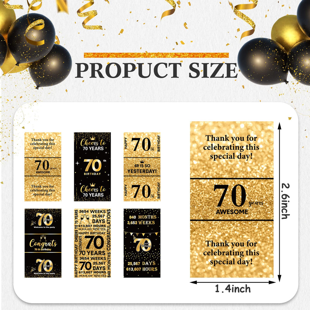 Tenare 70th birthday stickers on a chocolate bar showcasing classy wrapping.