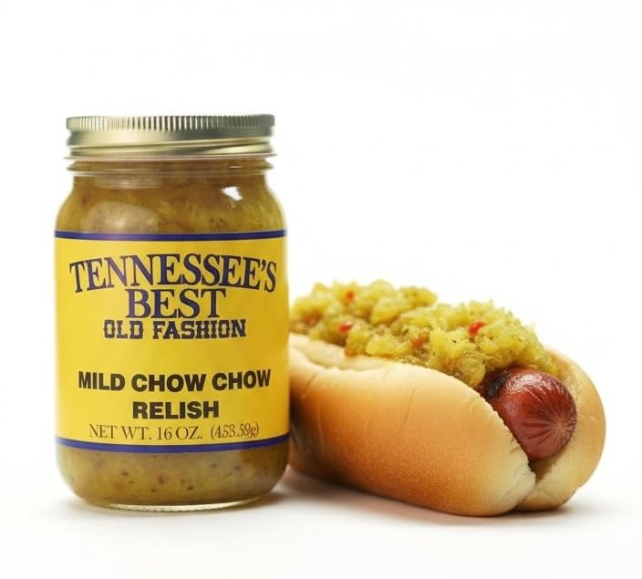 Tennessee's Best Mild Chow Chow Relish on a sandwich for Southern depth