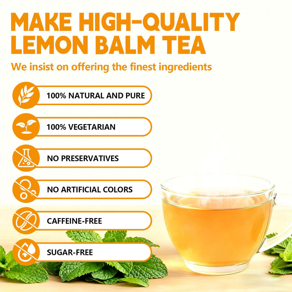 Tenyxarae lemon balm tea bags eco-packaging emphasizes sustainable sipping.