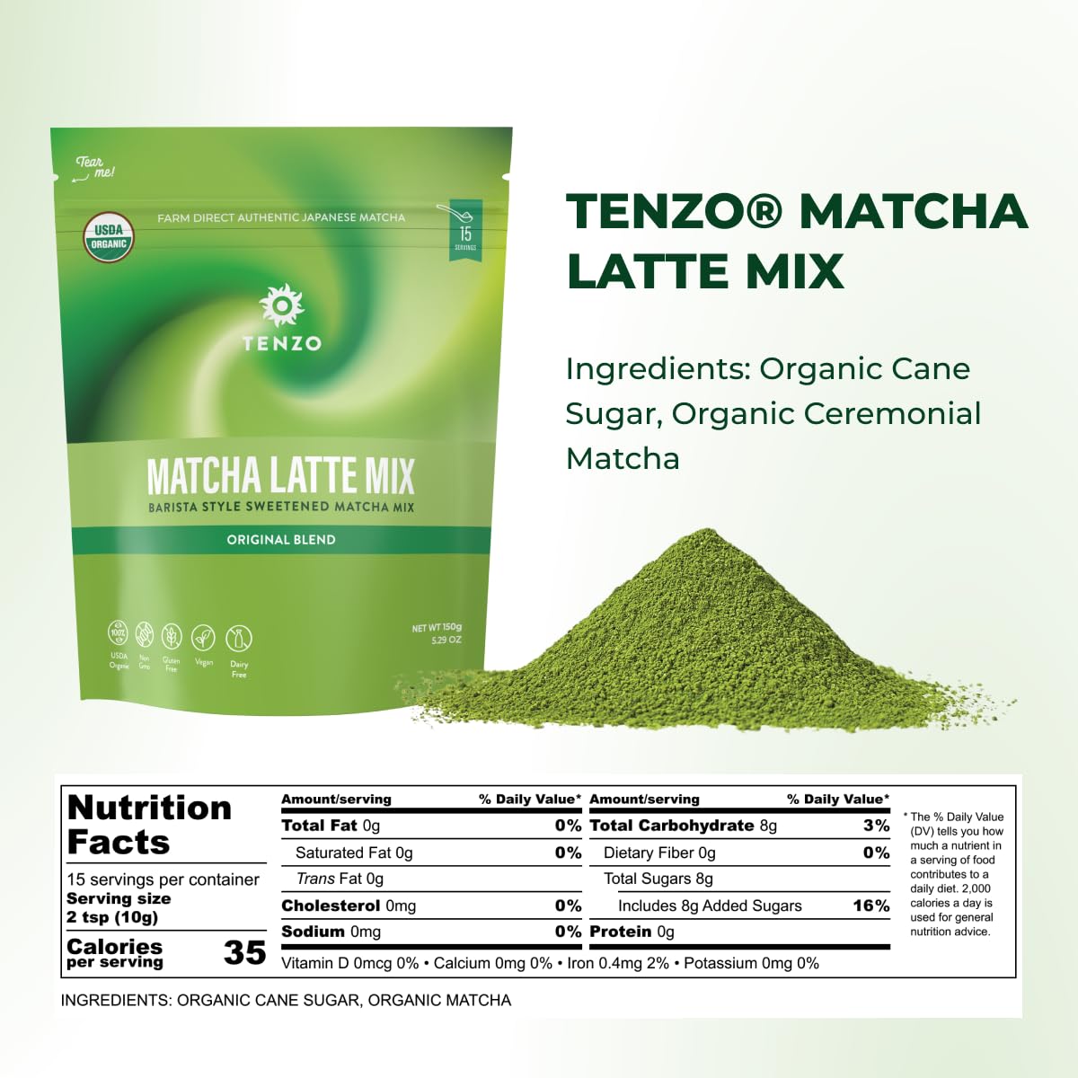 Tenzo Matcha latte powder cup steaming signals hot latte readiness