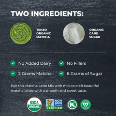 Tenzo Matcha latte powder packaging bag for easy storage and prep