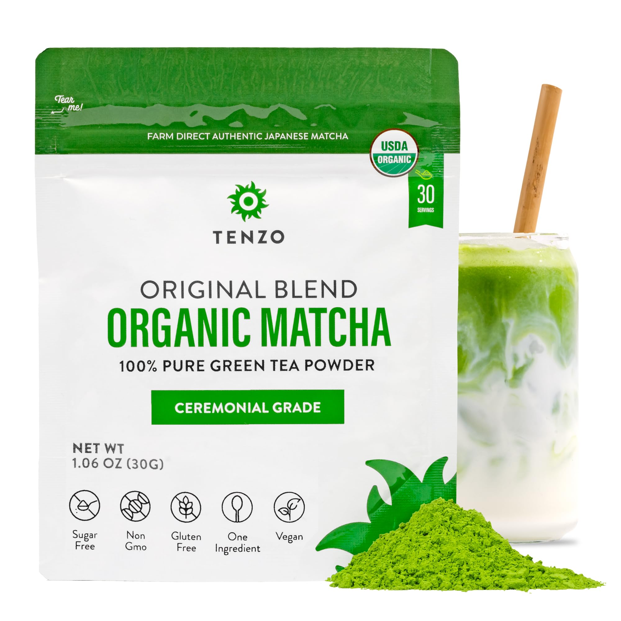 Tenzo Tea matcha original blend packaging close-up for daily ceremonial ritual.